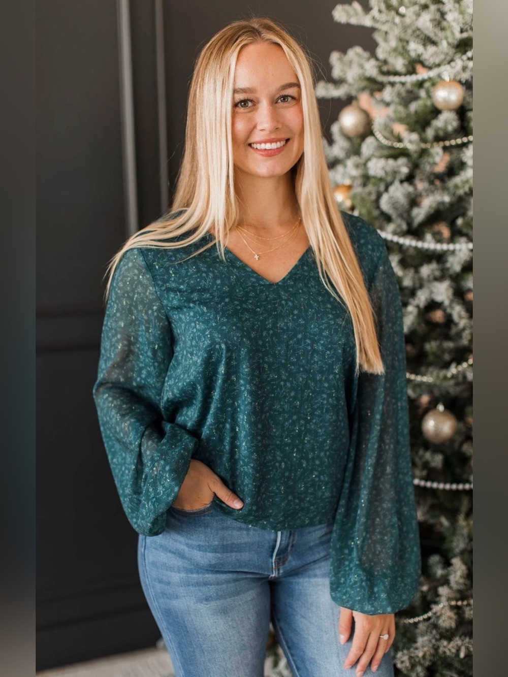 FLORAL BLOUSE- DARK TEAL
